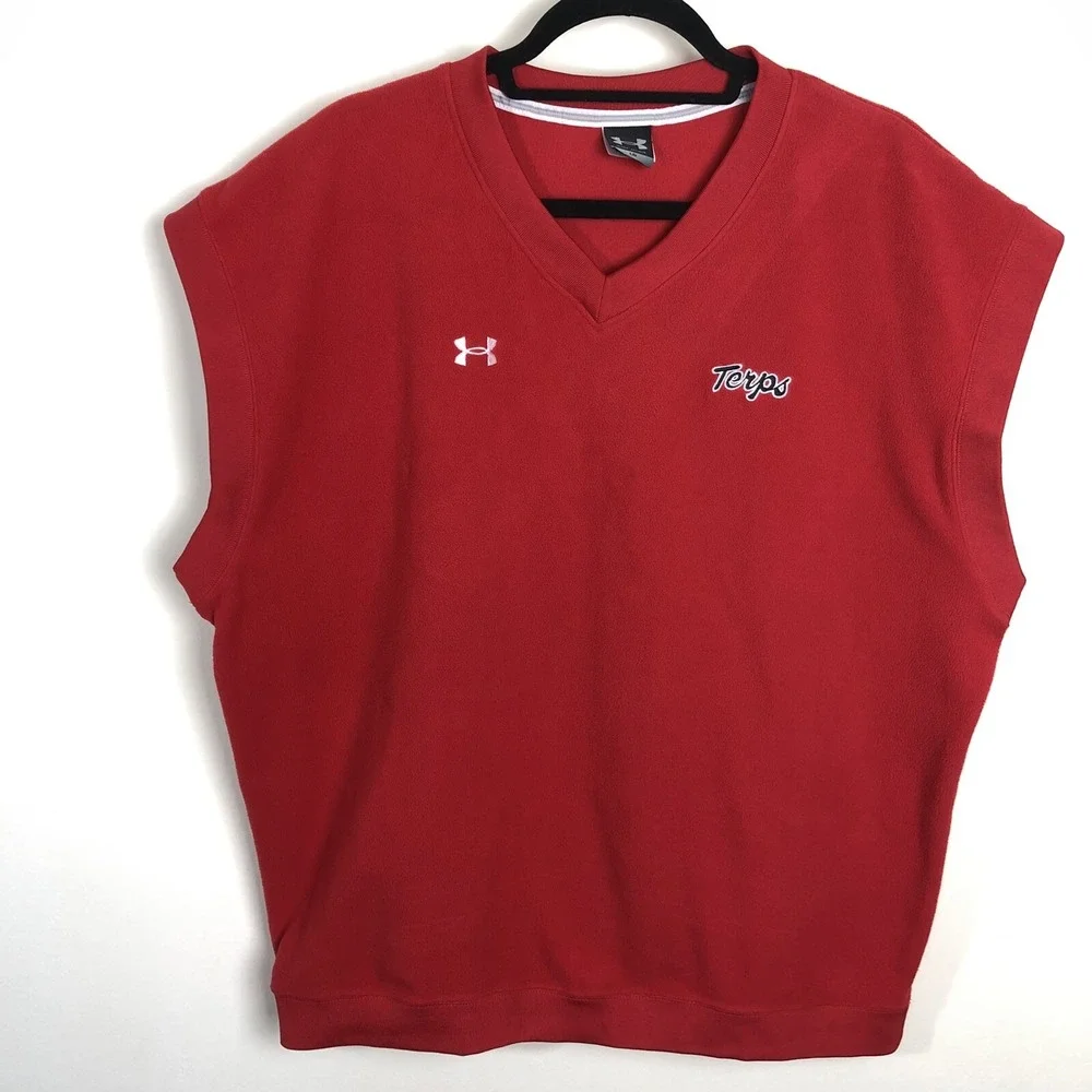 Maryland Terrapins Sweater Vest Mens Large Red Under Armour Fleece Script Terps